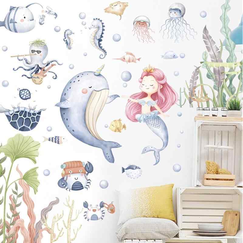 HOTIYOK ウォールステッカー 海 おしゃれ 海の生き物 マーメイド ウォールシール 和風 絵画風 壁ウォールステッカー 海の魚 水草 壁に貼る 壁飾り 壁紙 シール おしゃれ 子供部屋 toy room 保育ステッカー サイズ：受取商...