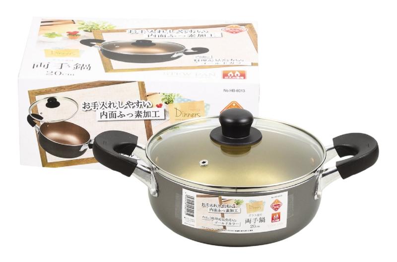 Toilet Articles - ワコートレーディング 両手鍋 グレー ふっ素加工ガラス蓋付 ディナーズ