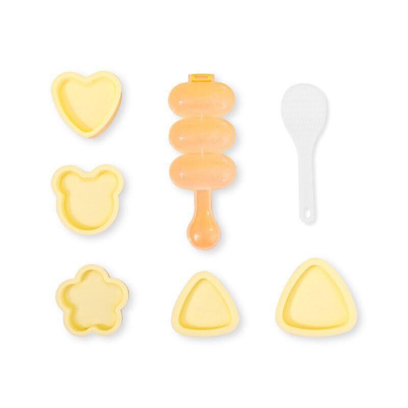 Rakuten - おにぎりメーカー 7点セット おにぎり型 おむすび型 PP素材 食品級 安全 可愛い デザイン 熊 花 ハート 三角形 大小 付き 付属 しゃもじ 滑り止め 凸点 加工 くっつき 防止 簡単 脱型 キッチン