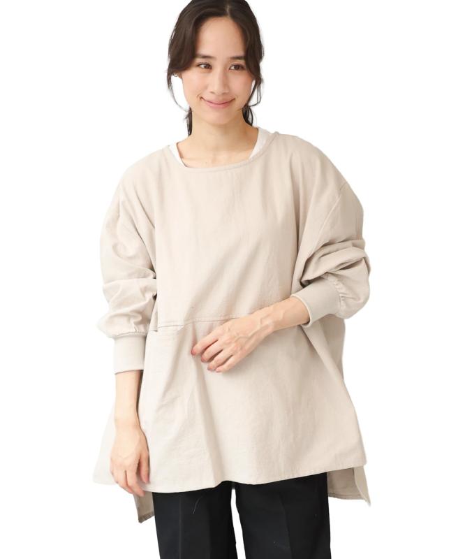 Cooking Apron - [ON NISHIKI] 割烹着 かっぽう着 レディース おしゃれ 可愛い かぶるだけ 綿100％ 肌に優しい お尻が隠れる リブ袖 ポケット付き スモック 袖付きエプロン