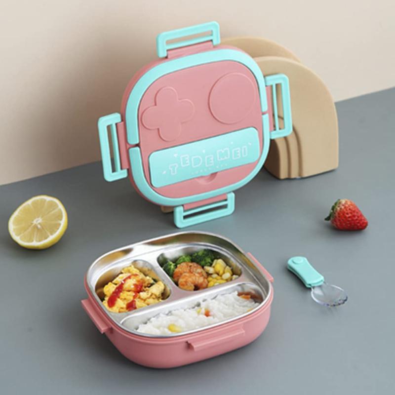 Rakuten - Aseech 子供用弁当箱 ランチボックス 可愛い 304ステンレス鋼 漏れ防止 4ロック式 食洗機対応 仕切り付き スプーン付き 幼稚園 保育園 キッズ