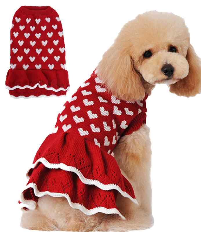 犬 服 冬服 暖かい ニット 秋冬 フリル 可愛い ハート柄 犬の服 小型犬 パピー 中型犬 ペット用品 ドッ..