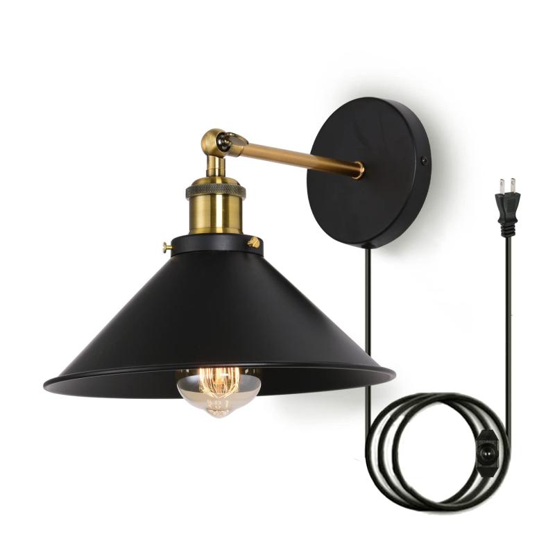 Lightess ブラケットライト コンセント式 レトロ ウォールライト 壁付け照明 工事不要 180°角度調節 調光スイッチ付き スポットライト ..