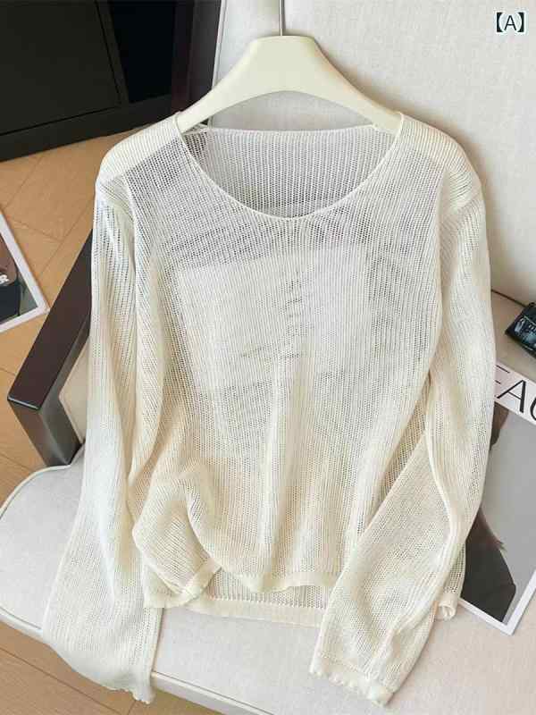トップス 镂空 针织衫 レディース 薄手 長袖Tシャツ 透け感 快適 軽量 通気性 春夏用 astershop-10513272 アスターショップ サンプル画像2