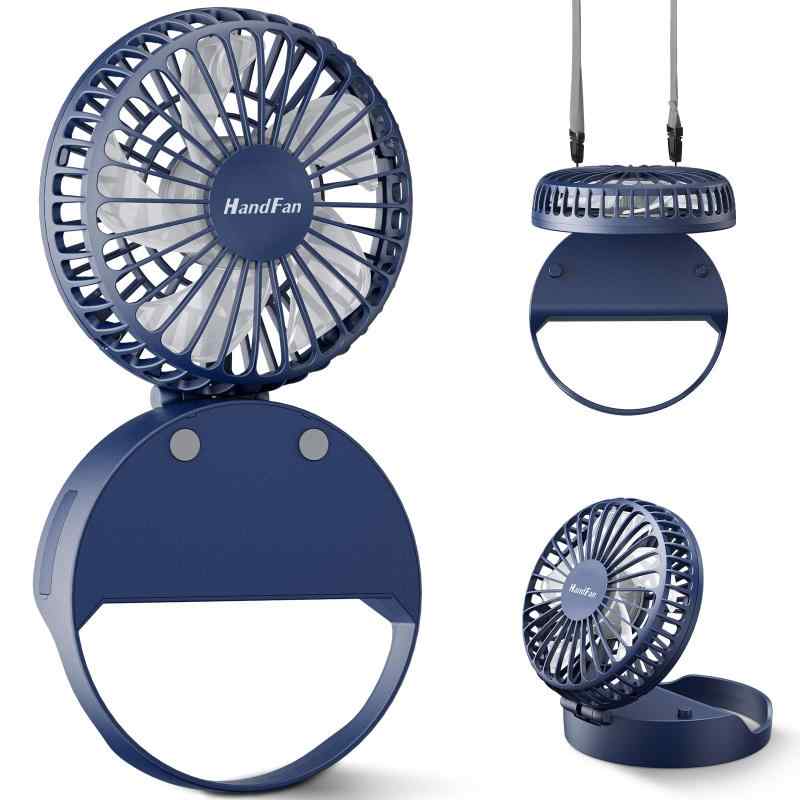 HandFan ハンディファン 携帯扇風機 小型 扇風機 ハンディ 手持ち扇風機一台4役 手持ち/首掛け/壁掛け/卓上扇風機 3段階風量調節 180°折り畳み Type-C充電 熱中症対策