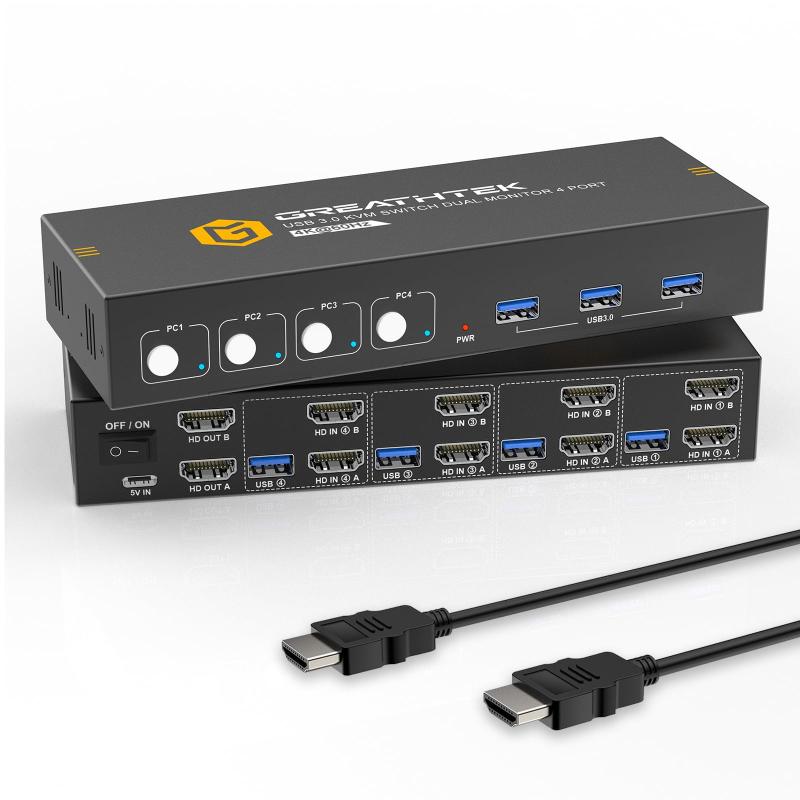 kvmスイッチ4入力、USB3.0 KVM デュアルモニター4ポート
