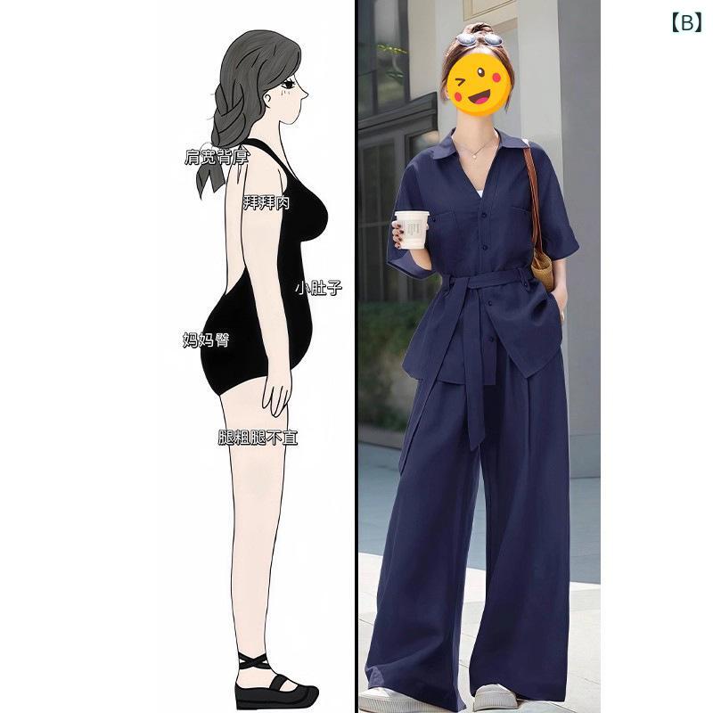 アスターショップのレディース セットアップ シャツ ブラウス ワイドパンツ ロングパンツ 通勤 気質 軽量 柔軟 ポリエステル 収腰 スリム かき 濃紺 優雅 夏｜アングル2
