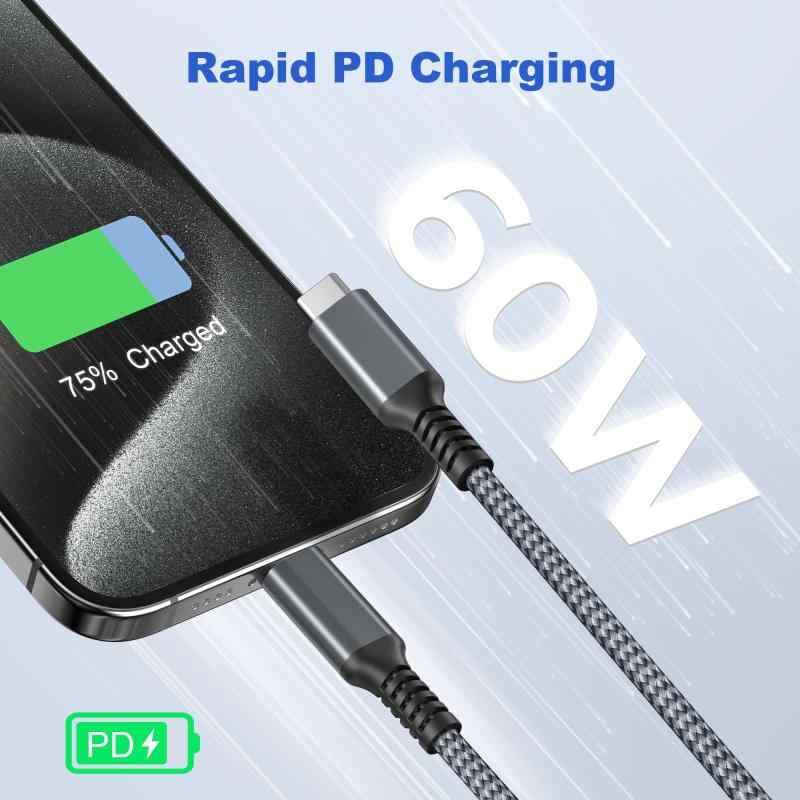 アスターショップのBasesailor USB Type C to タイプ C 100W ケーブル と USB アダプター、PD 充電コード 急速充電 ケーブル｜アングル3