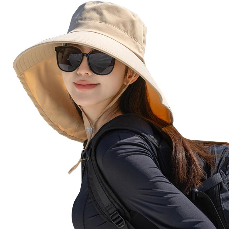 Rakuten - [DRIONO] 帽子 レディース つば広 タレ付き UVカット 小顔効果 レディースハット あご紐付き 風に吹き飛ばない 紫外線カット アウトドア 旅行 紫外線対策 折り畳み可能 携帯便利 サイズ調整可
