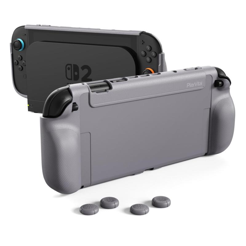 樂天商城 - PlayVital PURE Nintendo Switch 2（2025）対応 TPU保護ケース ドック対応 耐衝撃 人間工学設計 グリップ付き 滑り止め 親指グリップキャップ付き