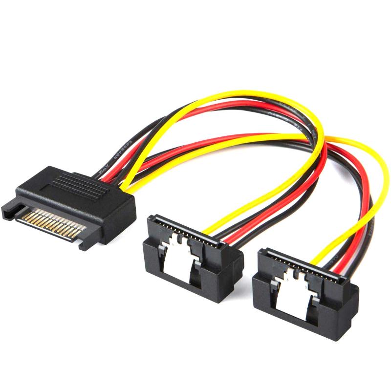 SATA電源ケーブル，CM Hardware [2本セット] シリアルATA 15ピンオス to 2x 15ピン メス分岐 電源スプリッタ ハードドライブ アダプタ 延長ケーブル ラッチ付き 抜け落ち防止 20cm