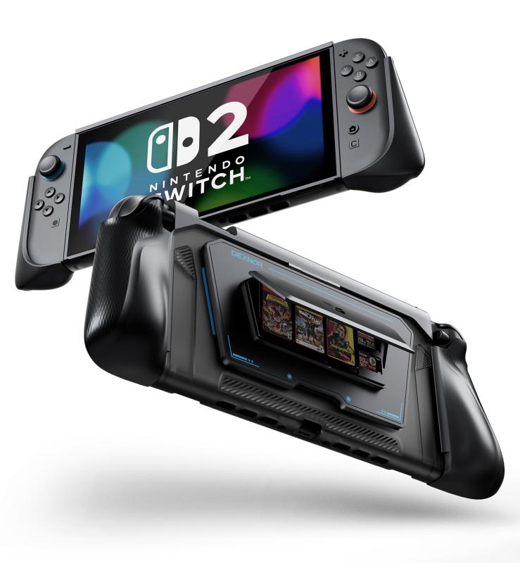 Dexnor Nintendo Switch 2 用ケース 2025 フリップスタンド＆取り外し可能な磁気カードホルダー 3 ゲーム 2 SDカードストレージ＆人体工学的なグリップ＆クイックリリースジョイコンデザイン付きド