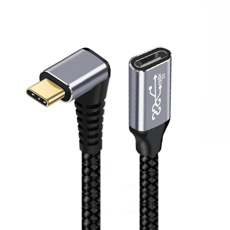 xiwai アングル USB-C USB 3.1 タイプ C オス - メス延長データ ケーブル 10Gbps 100W ラップトップ用スリーブ付き