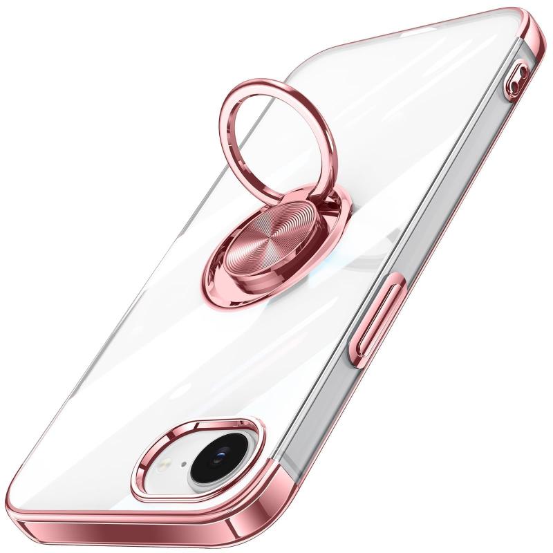 iPhone 17e / iPhone 16e 用 ケース クリア リング付き いphone17e / いphone16e カバー 透明 おしゃれ OURJOY スマホケース メッキ加工 ソフトケース 耐衝撃 軽量 薄型 ストラップホール付き スタンド