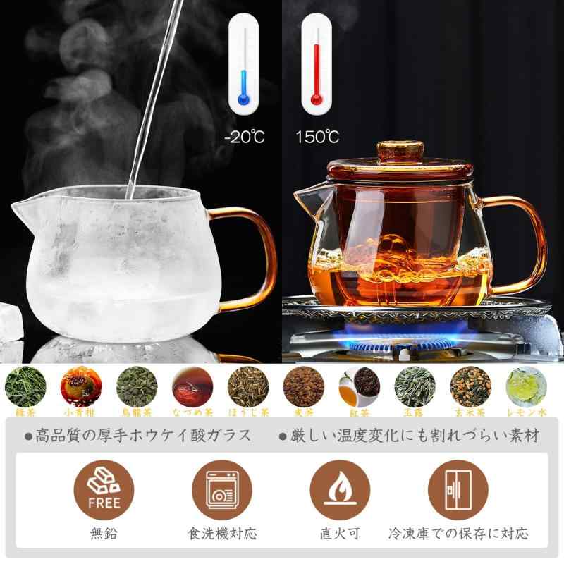 アスターショップのポカロティー ガラス急須 満水容量600ml アンバーホウケイ酸ガラス製 丸形 可愛い お洒落なデザイン 直火対応 電子レンジ対応 アンバー｜アングル2
