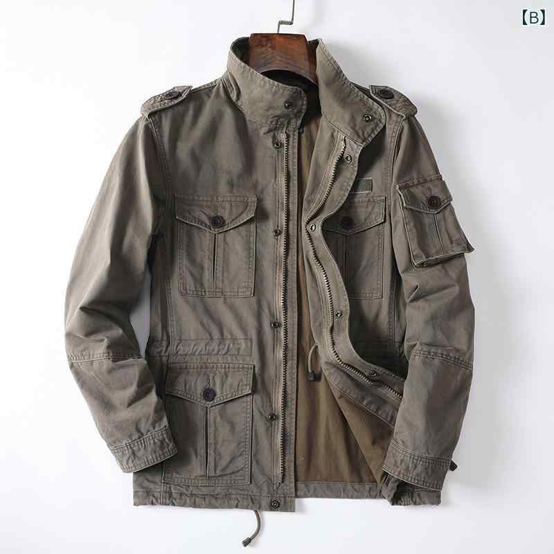 メンズ ジャケット ヴィンテージ風 春秋 全棉 コットン 100% 耐摩耗 スタンドカラ...