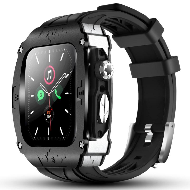  Apple Watch用メタルケース Apple Watchシリーズ9 8 7 45mm用 メンズ 頑丈なケース バンパー 頑丈なメタルカバー バンド付き iWatch 6 5 4 SE 44mm用