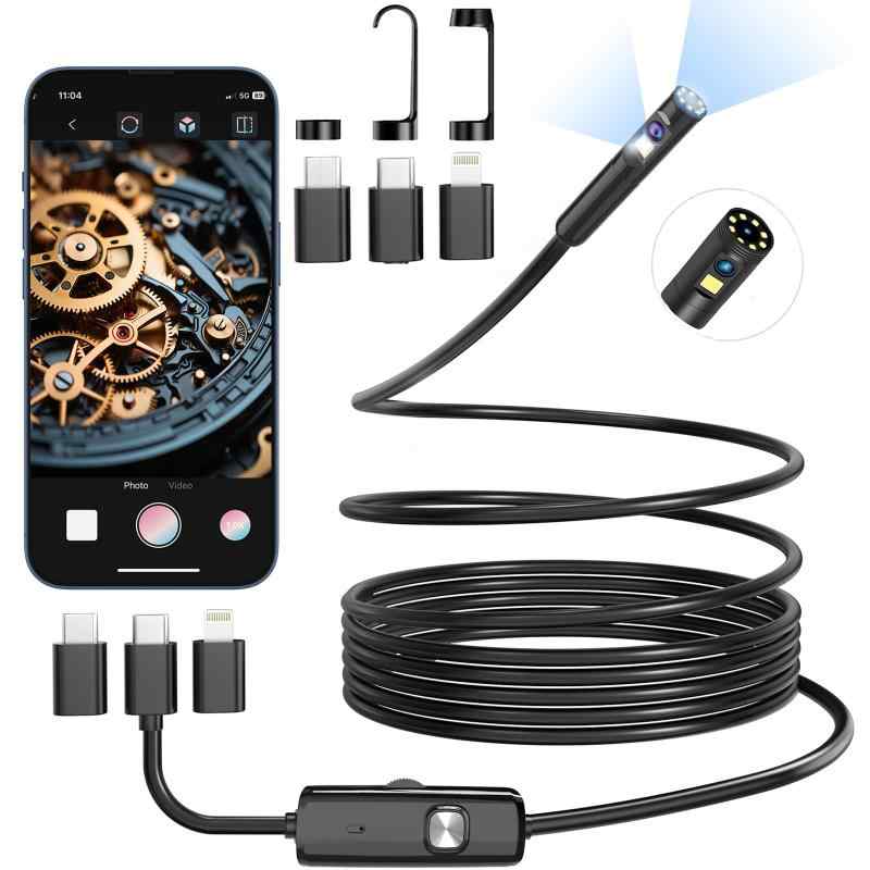 BlueFire ファイバースコープ デュアルレンズ 1920P HD内視鏡カメラ 9LED付き 7.8mm極細レンズ 防水工業用内視鏡カメラ WIFIに接続する不要