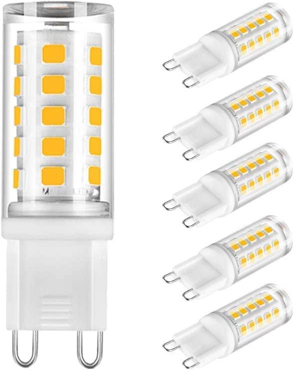 G9 LED電球 ハロゲン電球 40W相当 4W 450lm 非調光 セラミック 昼白色 6000K 省エネ 5個入り☀【省エネ】ハロゲン電球40W形の明るさを実現しながら、90%消費電力をカットする経済的なG9 led電球です。 ☛ご注意：ホタルスイッチと組み合わせて使用しないでください。(消灯時に、電球が薄く光ったままの状態になる場合があります。)☀【長寿命】使用寿命は約25000時間まであり、頻繁にランプ交換が不要です。また、セラミック基盤を採用したため、より優れた耐熱性・放熱性を持っております。☀ちらつき無し：目に優しさ3000K電球色はRa85以上の演色で、穏やかで暖かい白色光を提供でき、360度ビーム角度の拡散光は室内の視認性を向上させて、目の疲労を軽減できます。☀取り付け簡単：国際標準のG9ソケットは挿入後に使用でき、従来のハロゲン電球に交換できます。お好きな適切な明るさを確保できます。☀省エネ：4W G9 led電球は40Wハロゲン電球に相当します。セラミック本体はより良い放熱効果があり、長い使用寿命を持ちます。ご家族の電気料金の節約と電球の交換頻度の削減に大きく貢献します。 ⛅幅広い用途：電球色は比較的明るさを抑えた落ち着いた電球色ので、ダイニングルーム、リビングルーム、和室、寝室、トイレ、バスルーム、廊下、階段、間接照明など、リラックスしたい場所におすすめ
