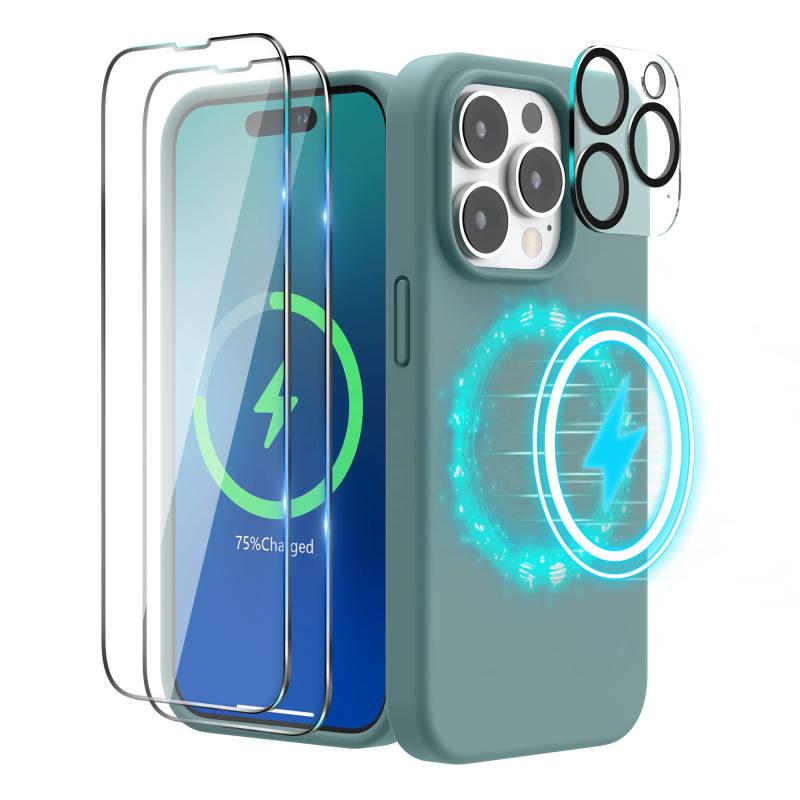 樂天商城 - 「4 in 1」SURPHY iPhone14 pro max用ケース+スクリーンフィルム2枚+カメラフィルム1枚, 6.7インチ(2022) MagSafe対応 シリコンケース iPhone14 pro max用ソフトカバー