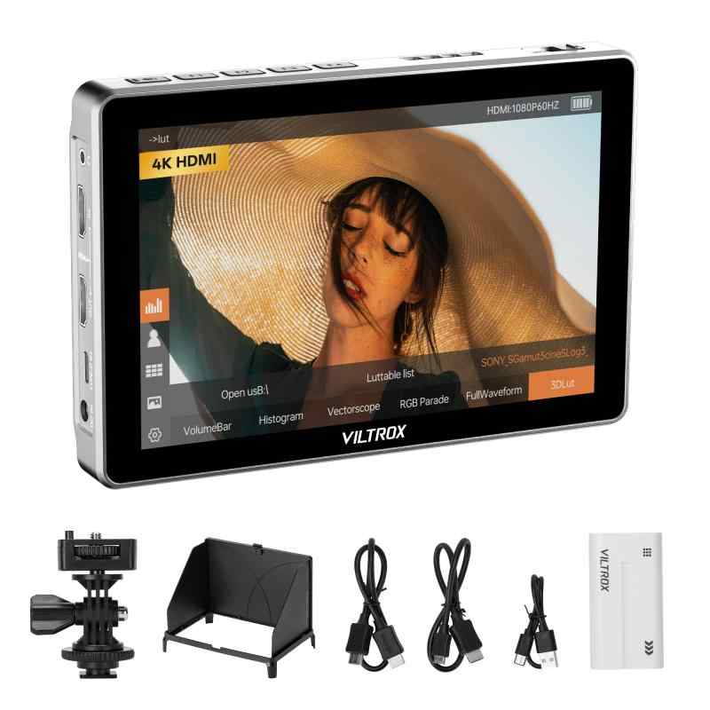 VILTROX 7インチ カメラ フィールドモニター タッチスクリーン ビデオカメラ 外部モニター 4K HDMI 出入力 3D LUT RGB波形 サンシェードフードとバッテリー 付き
