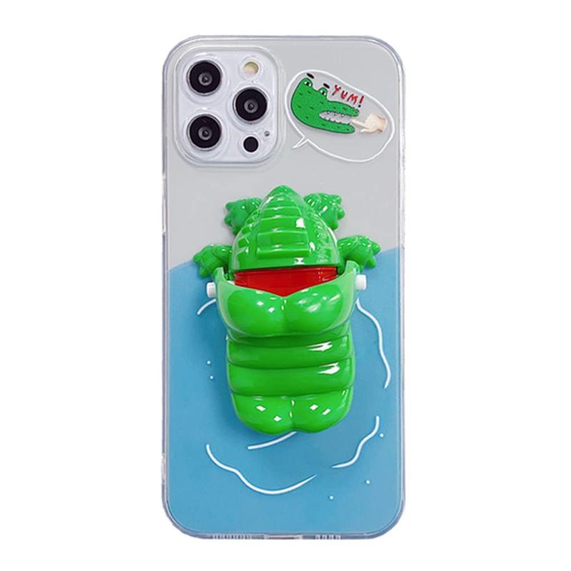樂天商城 - UnnFiko iPhone 15 ケース おもしろ ワニ 動物 押すと動く 3D立体的 かわいい ソフト 透明 クリア アイフォン 15 ケース スタンド可能 動物柄 スリム 軽量 保護ケース (iPhone 15, 透明)