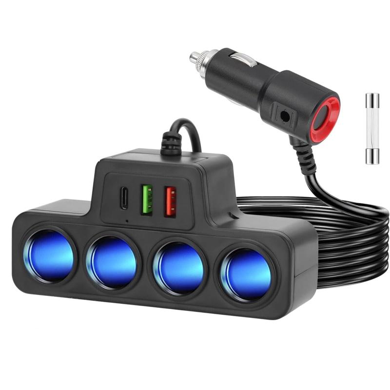 Leehitech 車載充電器ソケット120W シガーソケット車のシガーライター増設ソケット 7台のデバイスを同時に充電，12V/24V 車載機器携帯電話、パソコン、タブレットなどに対応