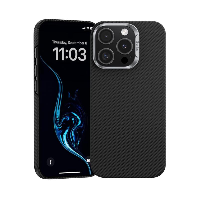 「BENKS」 ArmorAir 600Dケース iPhone 16シリーズ用 【MagSafe対応】ワイヤレス充電対応 耐衝撃 超薄型＆軽量デザイン ミニマリストケース デュポン製ケブラーアラミドファイバー製 （600D/黒）
