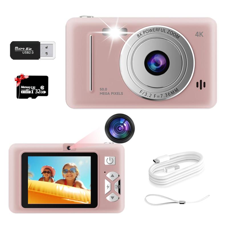 KC-A1 キッズカメラ 子供用 デジタルカメラ 子どもトイカメラ 女の子 男の子 おもちゃ 4K UHD録画 32GB SDカード2.7インチIPS画面 800mAhのバッテリータイマー撮影 誕生日 プレゼント日本語取扱説明