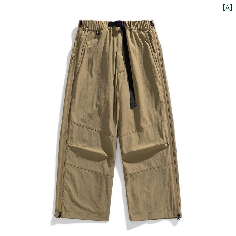 カジュアルパンツ メンズ レディース ワークパンツ カーゴパンツ ロングパンツ 長ズボン ボトムス ジッパー 開口 スリット 直筒 ワイド レッグ アウトドア 登山 キャンプ 山系 無地 ナイロン ブラック ダークグレー ライトブラウン astershop-10263671 アスターショップ サンプル画像2