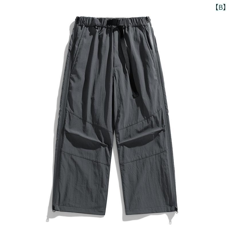 カジュアルパンツ メンズ レディース ワークパンツ カーゴパンツ ロングパンツ 長ズボン ボトムス ジッパー 開口 スリット 直筒 ワイド レッグ アウトドア 登山 キャンプ 山系 無地 ナイロン ブラック ダークグレー ライトブラウン astershop-10263671 アスターショップ サンプル画像3
