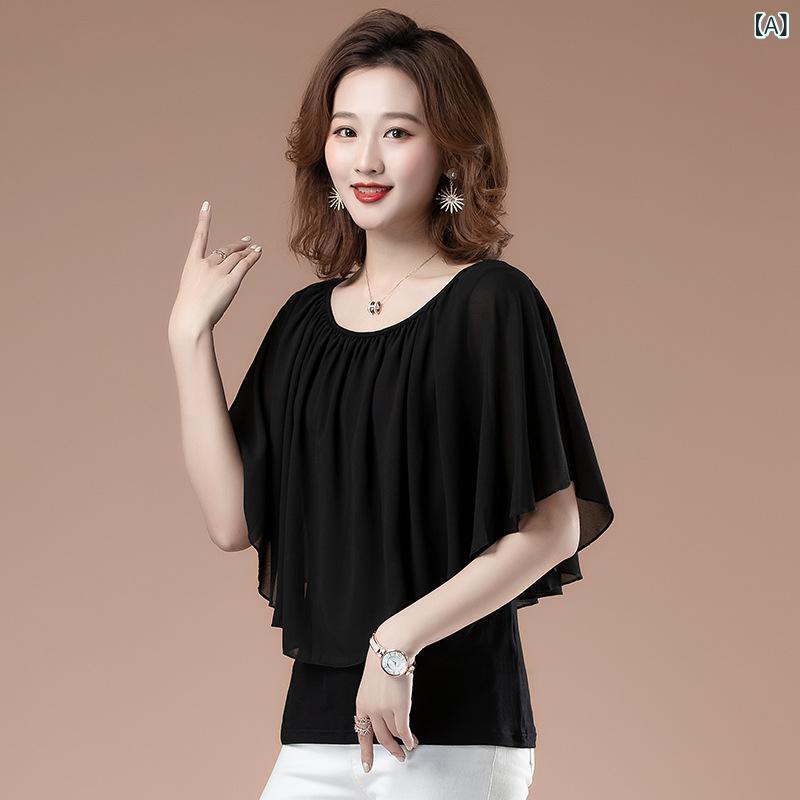 ・カテゴリ: Tシャツ・スタイル: 通勤風・主な素材: 綿95%以上、ポリエステル95%以上・袖丈: 短袖・袖型: バットスリーブ・フィット: ルーズフィット・丈: 普通丈(50cm<丈≤65cm)・ネックライン: ラウンドネック・ディテール: フレア、プリーツ・カラー展開: ブラック、ワインレッド・サイズ展開: L(バスト100cm、適応体重60kg)、XL(バスト120cm、適応体重67.5kg)、2XL(バスト135cm、適応体重75kg)、3XL(バスト150cm、適応体重82.5kg)、4XL(バスト165cm、適応体重90kg)、5XL(バスト180cm、適応体重100kg)