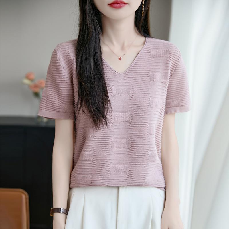 ・主な素材: 綿95%以上・柄: 無地・厚み: 中厚・組み合わせ: 単品・スタイル: セットイン・フィット: ルーズ・袖型: 標準・ネックライン: Vネック・袖丈: 三分袖・カラー展開: ホワイト、ピンク、ライトブルー、ダークブラウン、ブラック・サイズ展開: S、M、L、XL、XXL・着用方法: プルオーバー