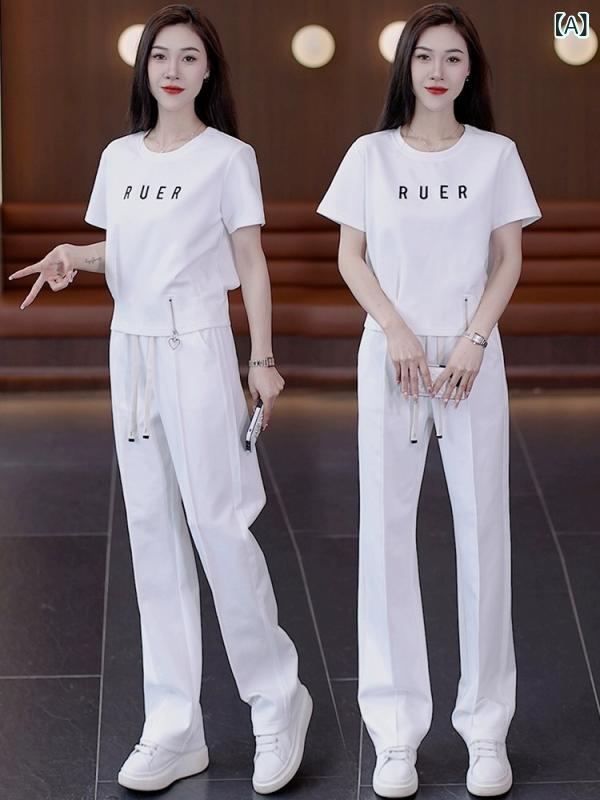 レディース 夏服 セットアップ 短袖 トップス ワイドパンツ ポロシャツ 3Dプリント...