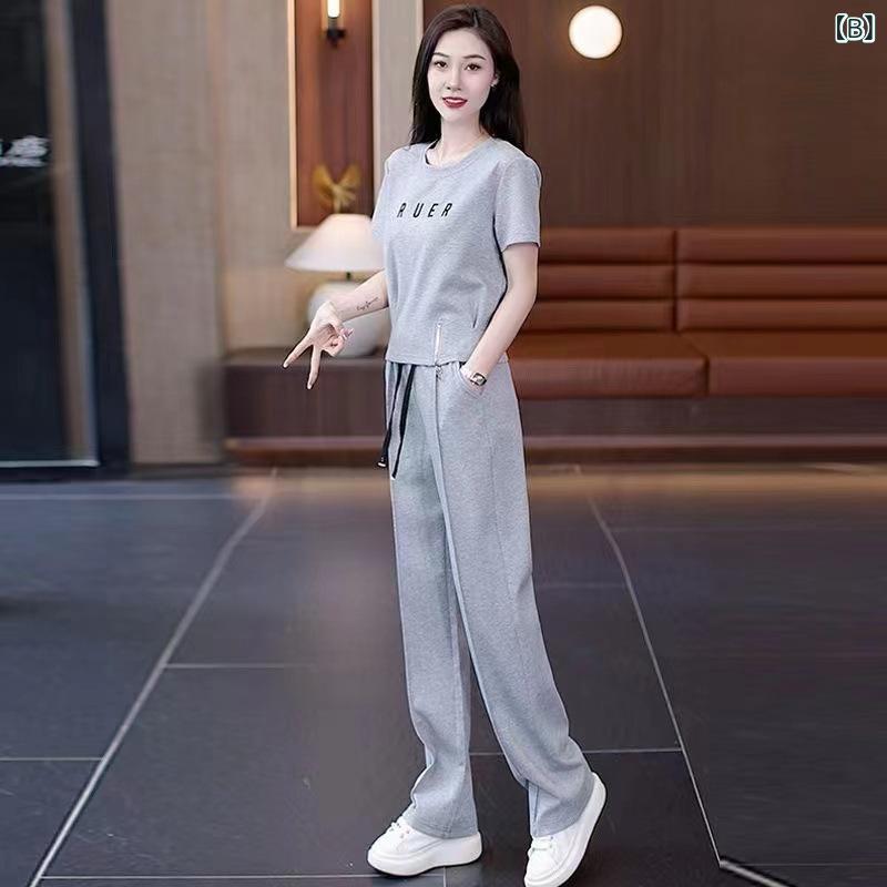 レディース 夏服 セットアップ 短袖 トップス ワイドパンツ ポロシャツ 3Dプリント...