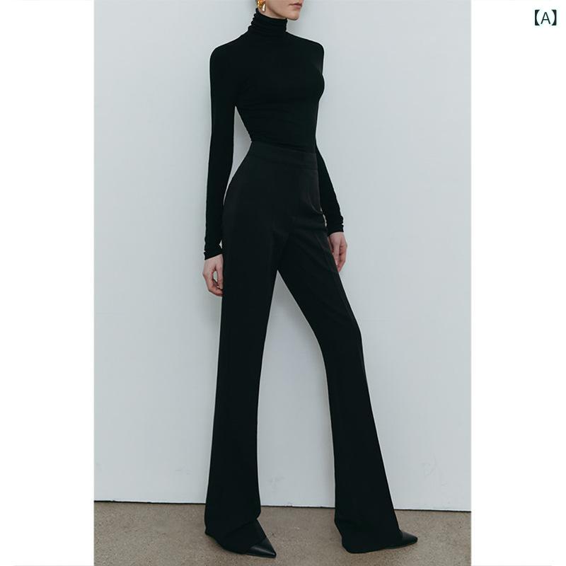 アスターショップのパンツ レディース スラックス ベルボトム ブーツカット ラッパパンツ ワイドパンツ ハイウエスト ロングパンツ ズボン ボトムス 美脚 痩せ見え 体型カバー カジュアル 事務服 ビジネス 通勤 オフィス フォーマル リクルート 春秋 ストレッチ 伸縮性｜アングル2
