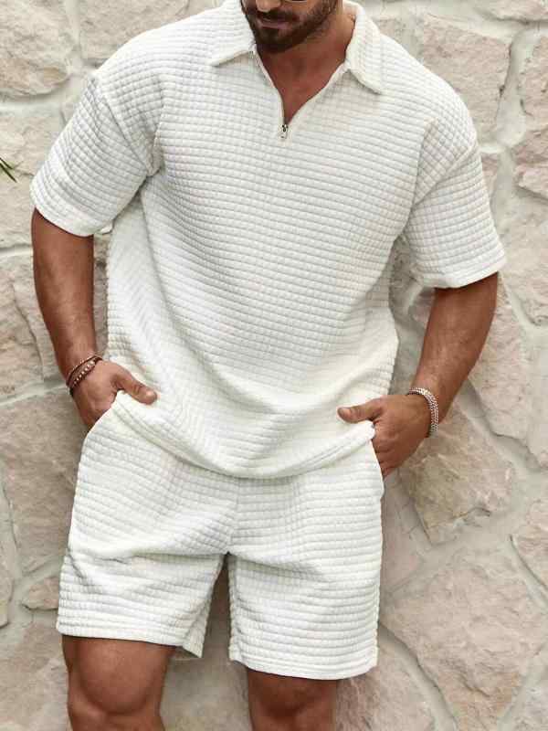 ・スタイル: 運動・厚み: 普通・パンツ丈: 短パン・トップススタイル: Tシャツ・袖丈: 短袖・フード: なし・主な素材: ポリエステル100%・使用シーン: スポーツ・カラー展開: ホワイト、ブラック、カーキ、ミリタリーグリーン、グレー、ワインレッド・サイズ展開: S、M、L、XL、XXL、XXXL・カテゴリ: メンズカジュアルセット