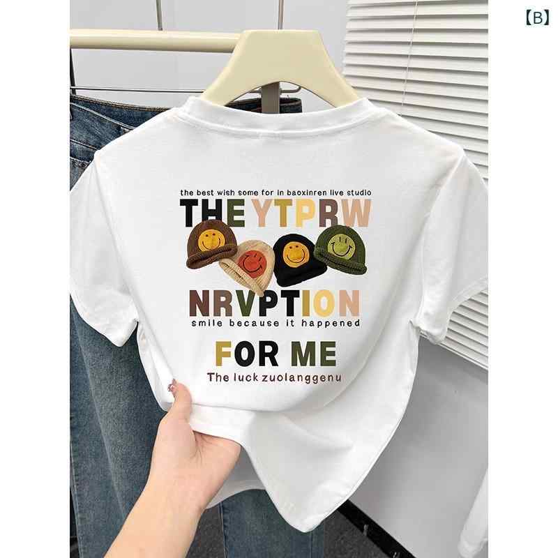 Tシャツ レディース 短袖 丸首 直筒型 短丈 コットン 混紡 ポリエステル 95%以上 プリント 漫画風 カードゥ 柄 夏 ネイビー 白 黒 ブラウン ライトグレー 欧米風 復古 アメリカン スタイル 私服 御姐風 シルク加工 astershop-10307724 アスターショップ サンプル画像2