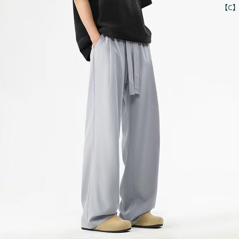 アスターショップのメンズ パンツ 直筒 スラックス 垂感 西装 スタイル ワイド シルエット ゆったり フィット 長ズボン 中腰 ボタン 開襟 普通 厚み グラデーション パターン 免烫 処理 口袋 装飾 微弾性 ポリエステル 綿 素材 黒 グレー 系 色 春秋 シーズン｜アングル3