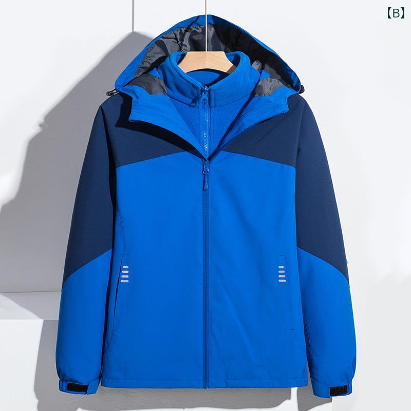 フリース ジャケット メンズ レディース フード付き 三合一 防水 防風 保暖 耐久性...