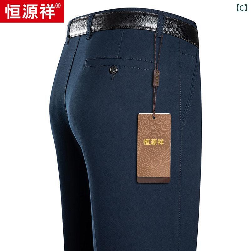 メンズ スラックス 軽ビジネス ストレートパンツ 綿100% ミドルウエスト 長ズボン ゆったり 微弾力 直筒 口袋 ジッパー 普通厚 無地 透気 吸湿排汗 春秋 日常 中年 ミドルエイジ グリーン カーキ ネイビー グレー ブラック 軽量 通勤 普段使 astershop-10325876 アスターショップ サンプル画像3