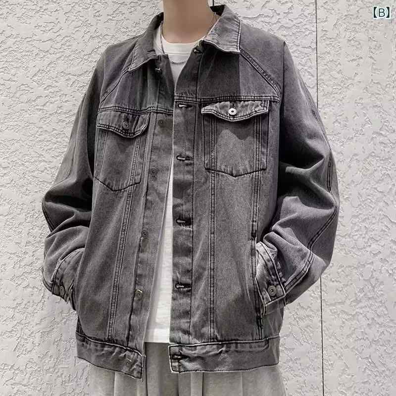 メンズ ジャケット 牛仔 復古 春秋 ゆったり 翻領 ワーク コート トップス 透気 吸...