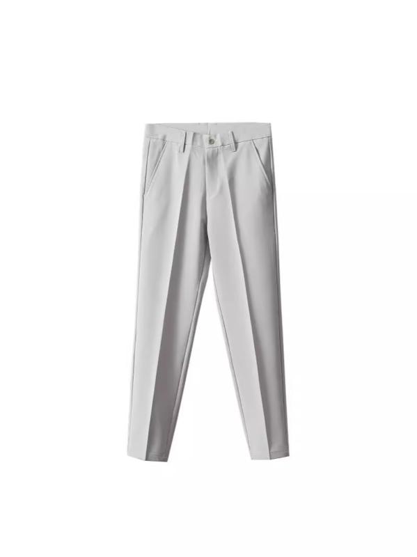 メンズ ロングパンツ ビジネス 長ズボン 百搭 快適 九分丈 クール感 夏用 ストレート 軽熟 カジュアル コーン型 中腰 ジッパー 普通厚 無地 ポリエステル 混紡 透気 機洗可 耐摩耗 ノーアイロン 耐裂 色牢度高 微弾性 弾力面料 黒 深灰 浅灰