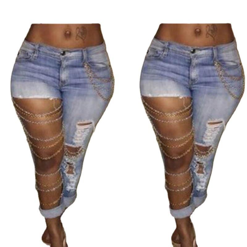 レディース 牛仔パンツ スキニーパンツ 細脚パンツ 弾力性 中腰 長ズボン 薄手 ウォッシュ加工 破れデザイン 綿素材 黒 ライトブルー ストレッチ ストリートスタイル デニム 快適 デイリー コーデ 軽量 伸縮性 再生繊維 ミックス