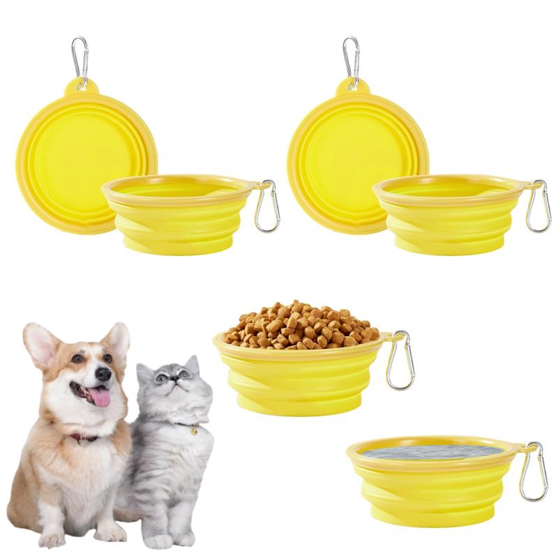 aninako 猫/犬用 給水器 給餌器 【2個】 折りたたみ式 犬猫用ボウル ペット食器 フードボウル 犬 皿 持ち運び 水飲み ペット用品 犬 散歩 水 伸縮 災害 携帯便利 超軽量 登山釦付き