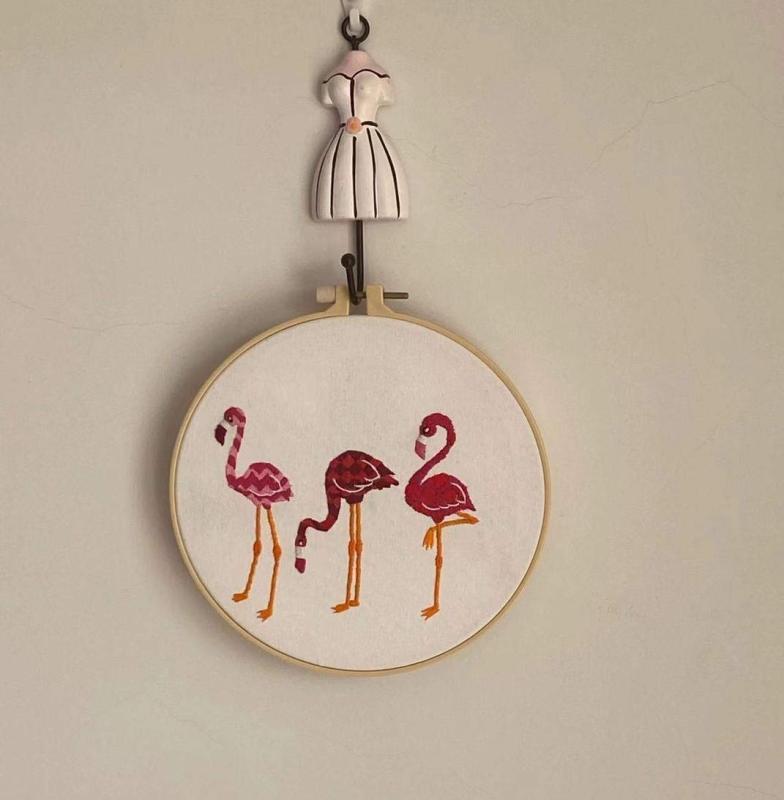 Pre-Printed Cotton Embroidery Kits,Easy for Starter Embroidery Kits,ししゅうキット 初心者セット 図柄印刷刺繍キット Flamingo Embroidery Kits for Start