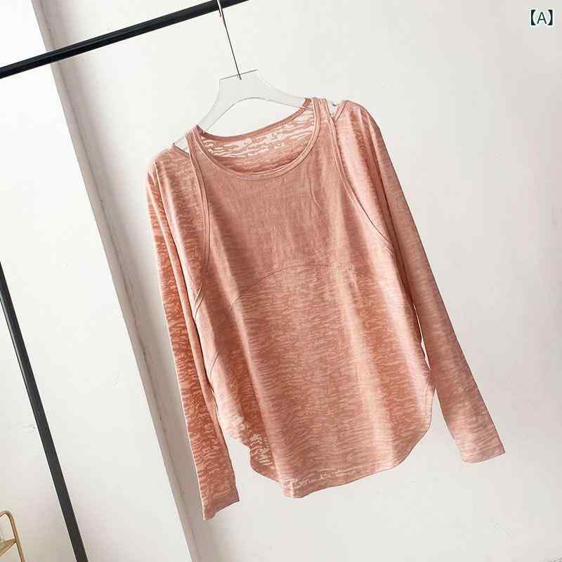 アスターショップのレディース Tシャツ 長袖 夏 防晒 透気 速乾 運動 フィットネス ヨガ コットン混紡 ポリエステル 綿 ワイドシルエット 及臀丈 セットインスリーブ 套頭 メロン赤 白色 黒 淡紫 フィットネス美体 日常使い｜アングル2