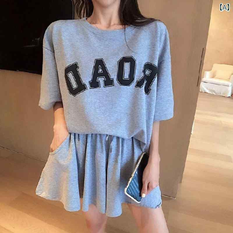 セットアップ レディース サマー ニット スカートパンツ 2点セット 半袖 Tシャツ ...