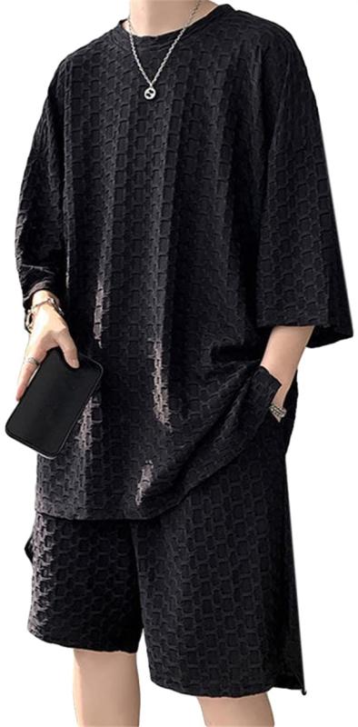 [CREAM] メンズ セットアップ 夏服 上下セット 2点セット ジャージ ルームウェア ハーフパンツ スポーツウェア tシャツ ショートパンツ スウェット 半袖 ゆったり おしゃれ トレーニング 部屋 astershop-10349810 アスターショップ サンプル画像3