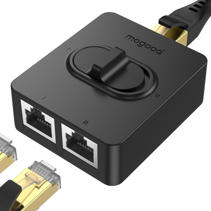 MOGOOD 2ポート lan 分配器 1000Mbps スライドスイッチ 双方向1入力2出力ネットワークスプリッタ、スイッチングハブ、プラグアンドプレイ、電源不要、物理ポート絶縁 高速互換性のあるノートパ